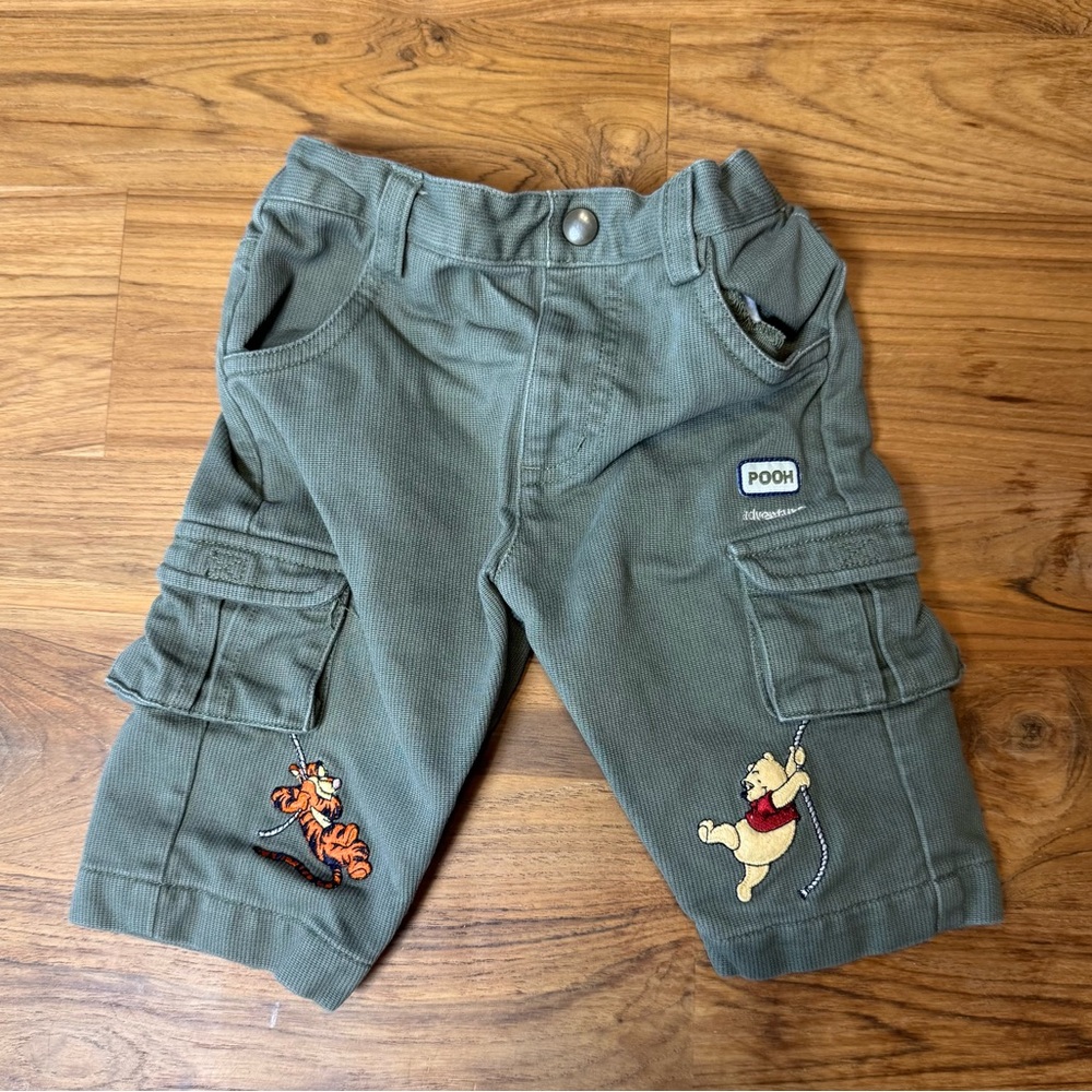Winnie the Pooh and Tigger Cargo Pants Baby’s 3 Months Olive Green Ribbed